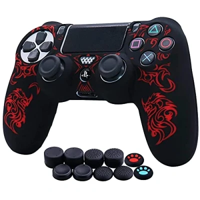 Afbeelding van Transfer Printing Silicone cover Skin Case Voor PS4/Slim/Pro Dualshock 4 Controller, HLRAO Soft Anti Slip Laser met duim grip cap accessoires x 10.