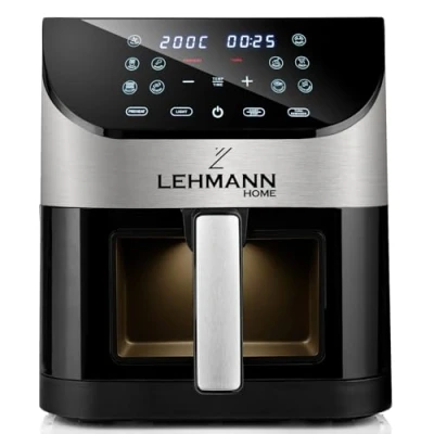 Afbeelding van Lehmann heteluchtfriteuse 6 liter met 10 kookprogramma&#039;s, 1500 W en temperatuurregeling 76 200 C, Air Fryer timer digitaal led touchscreen, braden