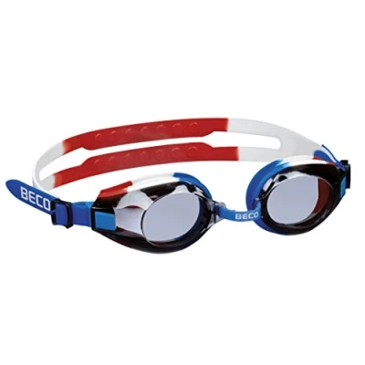 Afbeelding van Beco Macao Plus Zwembril met universele veilige grip door breed gesplitst elastiek in de kleuren M blauw/wit/rood