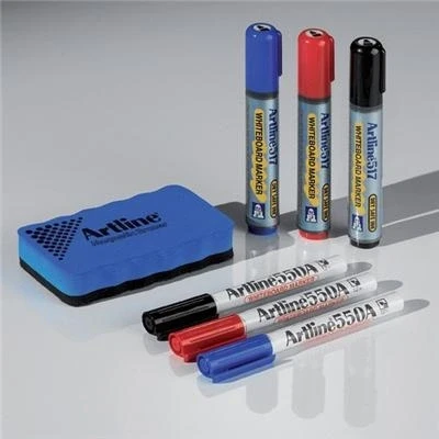 Image de Kit 6 marqueurs + 1 brosse aimantée pour tableau blanc Artline