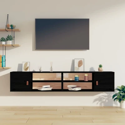 Afbeelding van Wandkasten 2 st 80x30x30 cm massief grenenhout zwart