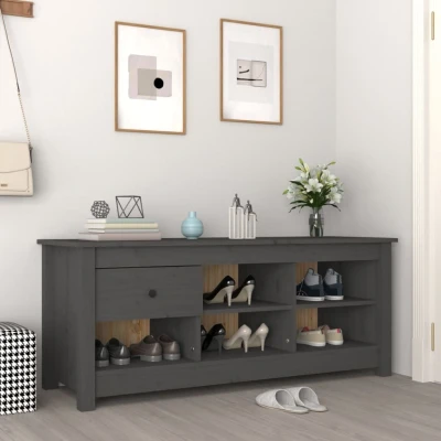 Afbeelding van Schoenenkast 110x38x45,5 cm massief grenenhout grijs