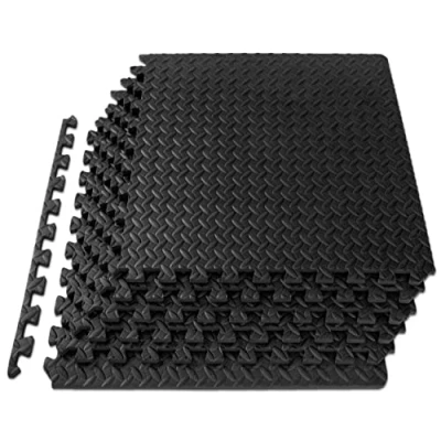 Afbeelding van ProsourceFit Set van 6 in elkaar grijpende EVA schuimvloertegels voor thuissportschool, vloerbekleding kinderen, zwart, 61 x 1,2 cm, 2,4 m²