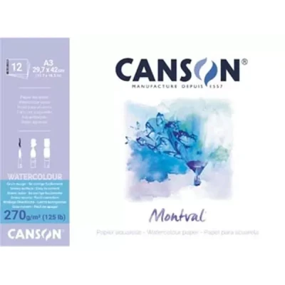 Afbeelding van Montval aquarelpapier, wit met grove korrel 270 g/m², ft A3, blok 12 vellen aquarelblok