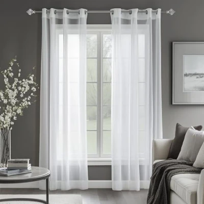 Afbeelding van Deconovo Set van 2 voile gordijnen met oogjes, linnenlook, voor slaapkamer, 140 x 245 cm, wit