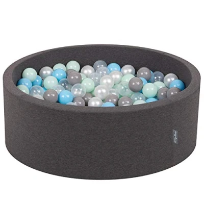 Afbeelding van KiddyMoon 90 x 30 cm/200 ballen met een diameter van 7 cm, rond ballenbad voor baby&#039;s, donkergrijs: parel/grijs/transparant/babyblauw/mint