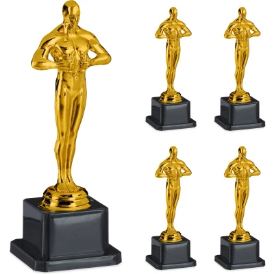 Afbeelding van Relaxdays gouden trofee award hollywood filmprijs bokaal set van 5 decoratie