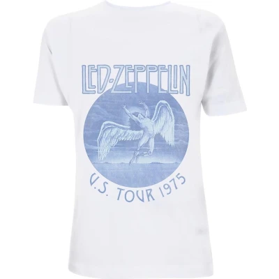 Afbeelding van Led Zeppelin Tour &#039;75 Blue Wash Heren T shirt M Wit