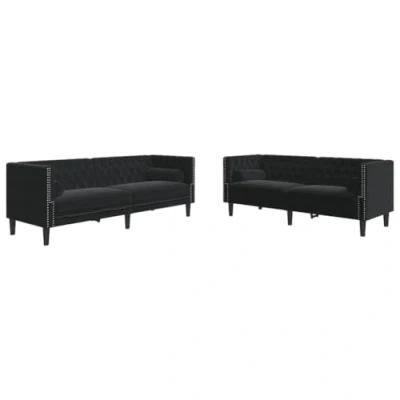 Afbeelding van vidaXL 2 delige Loungeset Chesterfield met bolsters fluweel zwart