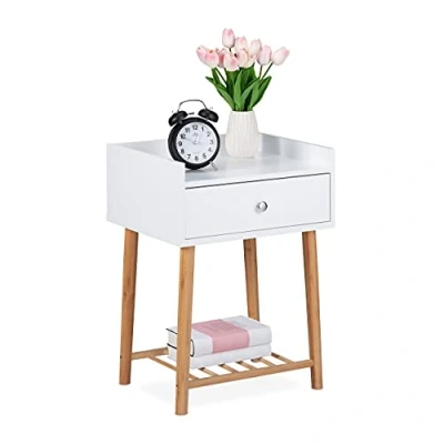 Afbeelding van Relaxdays Nachtkastje Scandinavisch bijzetkastje met lade bijzettafel wit halkastje