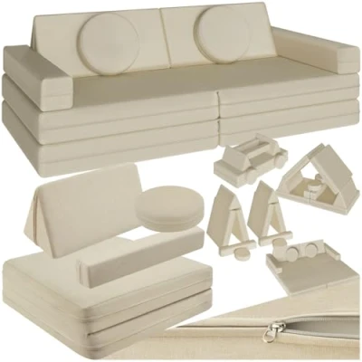 Afbeelding van tectake® Speelbank Lilly Kinderbank, Modulair Peutermeubilair Kinderstoel, Kinderfauteuil, Play Couch, Kinderzetel, Bankje Montessori Speelgoed, Kindersofa, Slaapbank 120cm beige