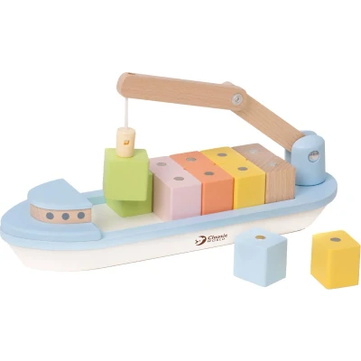 Afbeelding van Classic World Houten Blokkenboot met Kraan, 13dlg.