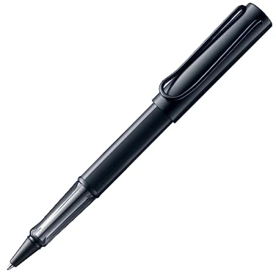 Afbeelding van LAMY AL star rollerpen 371 rolpen van aluminium in de kleur zwart met transparant handvat en verchroomde metalen clip rollervulling M 63 lijnbreedte