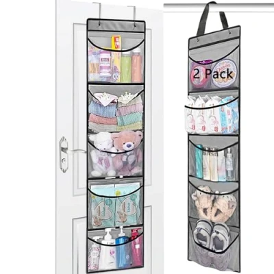 Afbeelding van devesanter Set van 2 hangplanken, opbergorganizer met 5 netvakken, organizer voor kast, opslag boven de deur, pluche speelgoedorganizer