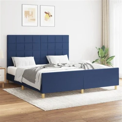 Afbeelding van vidaXL Bedframe met hoofdeinde stof blauw 160x200 cm