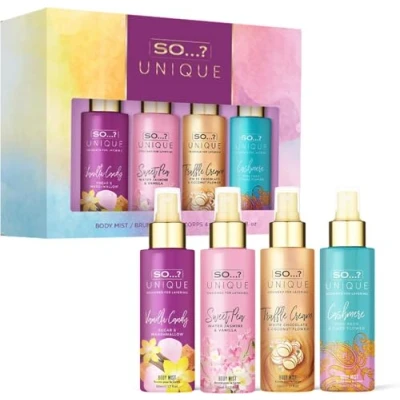Afbeelding van So…? Unique Mini mist cadeauset voor dames met vanillesnoepjes, zoete erwten, truffelcrème en kasjmier, body (4 x 50 ml)