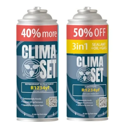 Afbeelding van ClimaSet R1234yf + 3 in 1 Clim Gas 2 x 235 g Airconditioning Auto Airconditioner Eco navulling