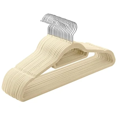 Afbeelding van SONGMICS Fluwelen kleerhangers, 20 stuks, met stropdasstang, antislip, 360 graden draaibare haak, dikte 0,6 cm, lengte 43,5 voor jassen, jurken, broeken beige en zilver CRF020M20