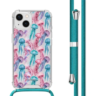 Afbeelding van iMoshion Hoesje Geschikt voor iPhone 14 met Koord Design Meerkleurig / Jellyfish Watercolor