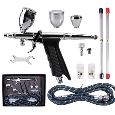 Afbeelding van SAGUD Airbrush pistoolset met dubbele werking 0,3 mm extra naalden 0,5 0,8 mm, airbrushslang en 2CC/5CC/13CC bekerset