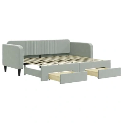 Afbeelding van vidaXL Slaapbank onderschuifbed en lades 90x200 cm fluweel lichtgrijs