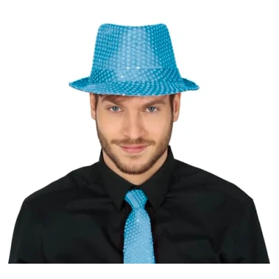 Afbeelding van Guirca Glitter verkleed hoedje turqouise blauw accessoires volwassenen/heren met pailletten