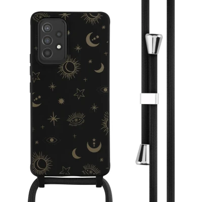 Afbeelding van iMoshion hoesje Geschikt voor Samsung Galaxy A53 met koord Siliconen design Zwart / Sky Black
