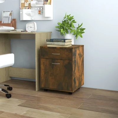 Afbeelding van Kast verrijdbaar 45x38x54 cm bewerkt hout gerookt eikenkleurig