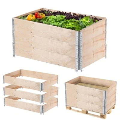 Afbeelding van KADAX Set van 3 frames voor houten pallets, stapelbaar, frame tuin, verhoogd bed, plantenbak, groentebed, kruidenbed (3 stuks, 120 x 80 22,5 cm)