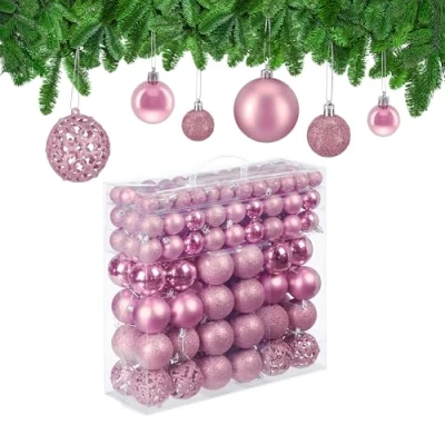 Afbeelding van kerstballen set van 150 mat glanzend glitters plastic ∅ 3, 4, 6 cm roze