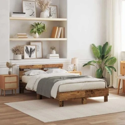 Afbeelding van vidaXL Bewerkt Houten Bedframe Verweerd Hout 120 x 190 cm