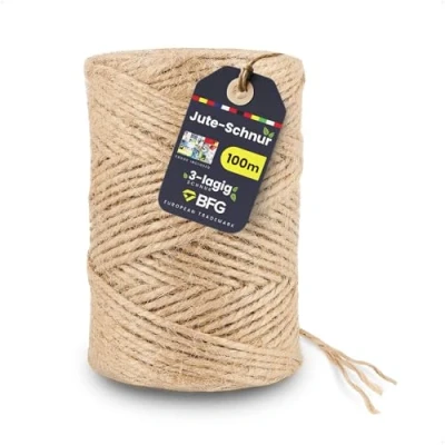 Afbeelding van BFG Jute touw, 100 m, 2 3 mm, laags, scheurvast, met natuurlijke vezels voor planten en decoraties, bruin, verpakking handwerk