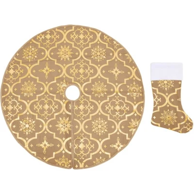 Afbeelding van Kerstboomrok luxe met sok 90 cm stof geel