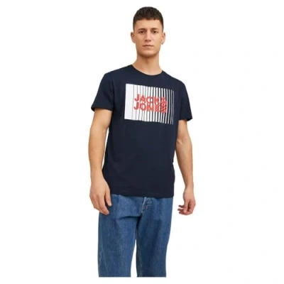 Image de JACK &amp; JONES T shirt Logo Crew Neck Shirt, Bleu (Navy Blazer Small Print), L