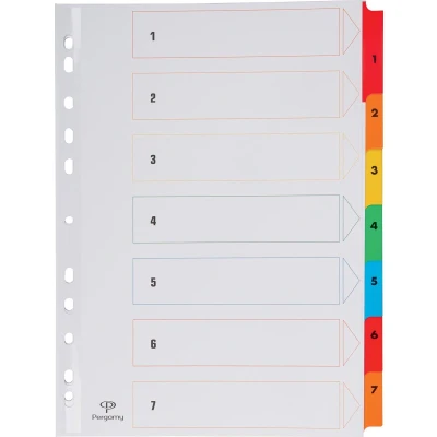 Afbeelding van Pergamy tabbladen met indexblad, ft A4, 11 gaatsperforatie, geassorteerde kleuren, set 1 7