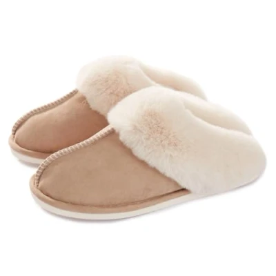 Afbeelding van Pantoffels van traagschuim, hout, vloer, imitatiebont, herfst, winter, vrouwen, heren, binnen en buiten