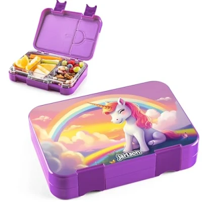 Afbeelding van Jarlson® Toni Lunchbox voor kinderen met vakken, lekvrije bentobox, kleuterschool en school, broodtrommel meisjes jongens, (eenhoorn 2)