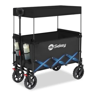 Afbeelding van Sekey XXL opvouwbare transportwagen voor kinderen, 150 l, kg, met dak, handwagen zonwering uitstapjes, strand, camping, dak S 4018, groen
