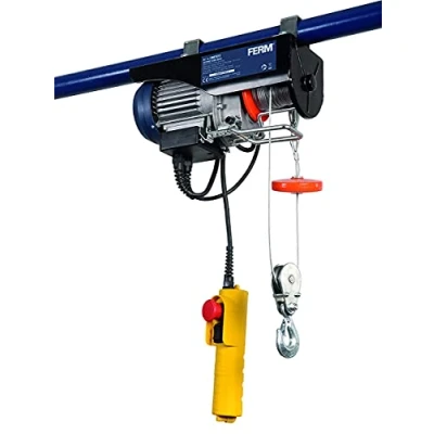 Afbeelding van FERM LHM1011 Elektrische kabeltakel Takel 500W Hefvermogen 250kg met Katrol 6m kabel en 125kg max 12m hoog Niet draaiende staalkabel Afstandsbediening aan met: 2 ophangbeugels