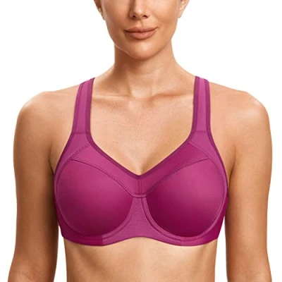 Afbeelding van SYROKAN Sportbeha voor dames, met beugel, grote ondersteuning racerback,, Magenta Paars