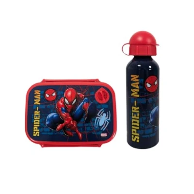 Afbeelding van My sweety pop Lunchset broodtrommel + drinkfles lunchbox hydratatie voor kinderen kleuterschool school vakantie maaltijd cadeau idee (Spiderman rood/blauw)