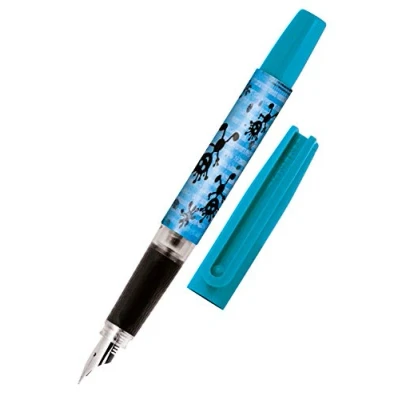 Afbeelding van ONLINE Vulpen om te leren schrijven Met veer Voor beginners Blauw Robuust en ergonomisch meisjes jongens blauwe inktpatroon Made in Germany