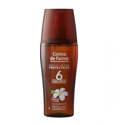 Image de Corine de Farme Huile Sèche Protectrice SPF6 Protection Solaire UVA UVB Bronzage Lumineux Formule avec Monoï Tahiti Clean Beauty, Zéro Paraben 150 ml Fabriqué en France