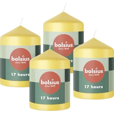 Afbeelding van 4 stuks Bolsius zonnen geel stompkaarsen 80/58 (17 uur) sunny yellow