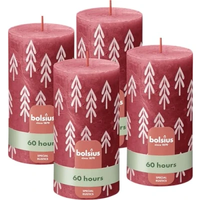 Afbeelding van Bolsius Rustieke kaars 4 Stuks Rood met print 13cm