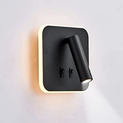Afbeelding van uksunvi Led wandlamp, leeslamp voor nachtkastje, 12 W, draaibare spot 3 W + 9 3000 K, warm licht (YX YDD H001)