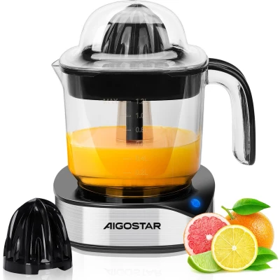 Afbeelding van Aigostar Juicy Elektrische Citruspers Krachtige Pers voor Verse Citrussap Tweerichtingsrotatie 1.2L 40W LED indicator Zwart/Zilver