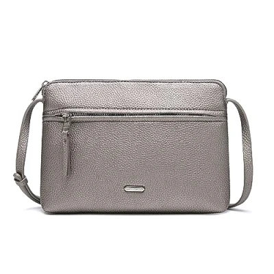 Afbeelding van David Jones Schoudertas voor dames Platte tas, kleine handtas gedragen op de schouder van PU leer Elegante klassieke stadstas 2 vakken Telefoontas winkelen reizen, zilver., Stijlvol