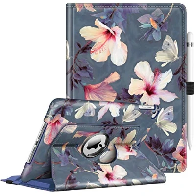 Afbeelding van Fintie iPad 9.7 2018 2017 Air 2 / hoes 360 graden draaibaar standaard Smart Case met automatische slaapfunctie voor 9,7 inch Air, bloeiende hibiscus