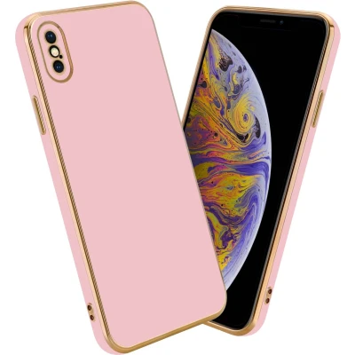 Afbeelding van Cadorabo Hoesje geschikt voor Apple iPhone XS MAX in Glossy Roze Goud Beschermhoes Case Cover van flexibel TPU silicone en met camerabescherming